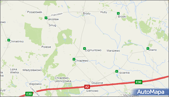 mapa Zygmuntowo gmina Lwówek, Zygmuntowo gmina Lwówek na mapie Targeo