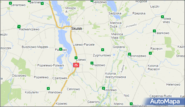 mapa Zygmuntowo gmina Skulsk, Zygmuntowo gmina Skulsk na mapie Targeo