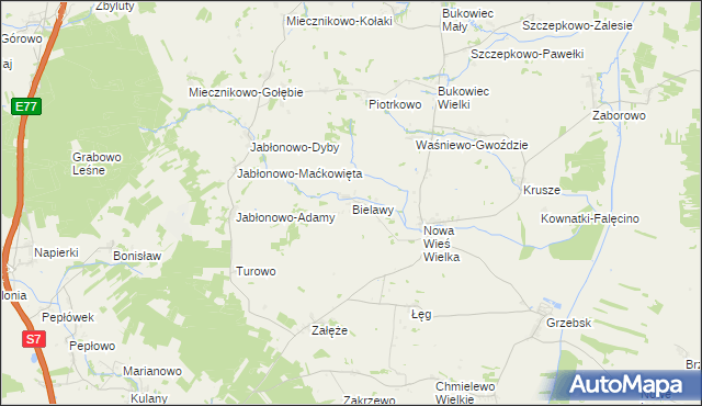 mapa Bielawy gmina Janowiec Kościelny, Bielawy gmina Janowiec Kościelny na mapie Targeo