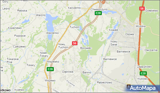 mapa Borowiec gmina Żukowo, Borowiec gmina Żukowo na mapie Targeo