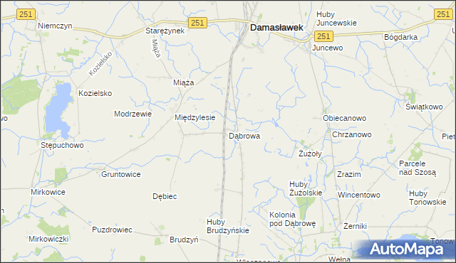 mapa Dąbrowa gmina Damasławek, Dąbrowa gmina Damasławek na mapie Targeo