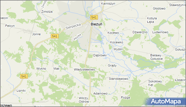 mapa Dąbrówki gmina Bieżuń, Dąbrówki gmina Bieżuń na mapie Targeo