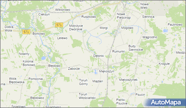 mapa Dębinki gmina Nasielsk, Dębinki gmina Nasielsk na mapie Targeo