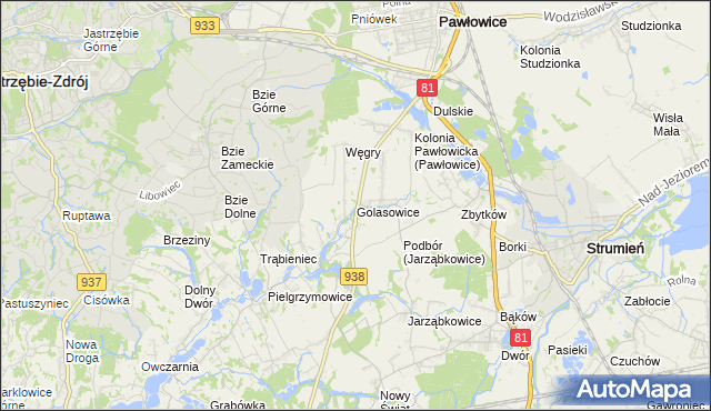 mapa Golasowice, Golasowice na mapie Targeo
