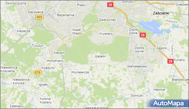 mapa Izabelin gmina Juchnowiec Kościelny, Izabelin gmina Juchnowiec Kościelny na mapie Targeo