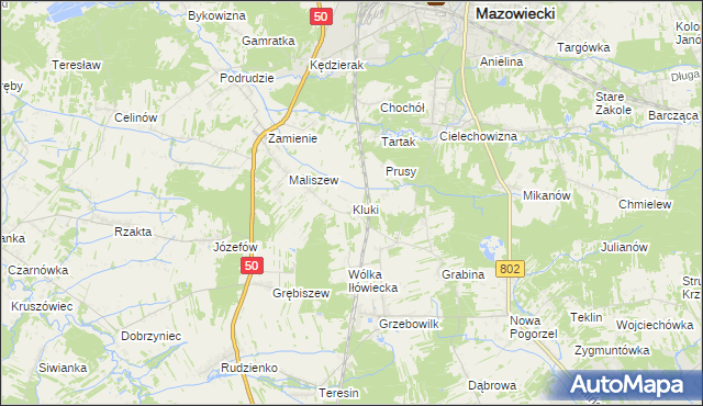 mapa Kluki gmina Mińsk Mazowiecki, Kluki gmina Mińsk Mazowiecki na mapie Targeo