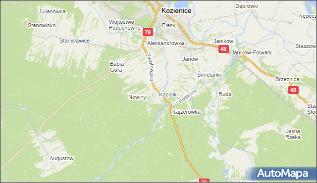 mapa Kociołki gmina Kozienice, Kociołki gmina Kozienice na mapie Targeo