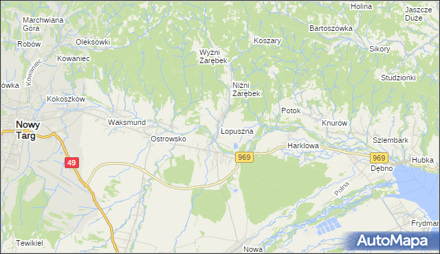 mapa Łopuszna, Łopuszna na mapie Targeo