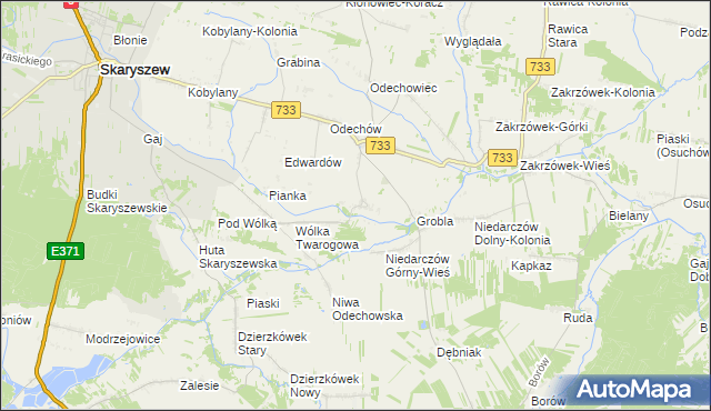 mapa Miasteczko gmina Skaryszew, Miasteczko gmina Skaryszew na mapie Targeo