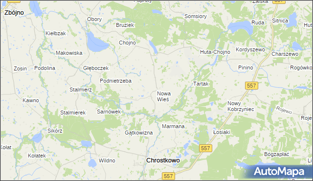 mapa Nowa Wieś gmina Chrostkowo, Nowa Wieś gmina Chrostkowo na mapie Targeo