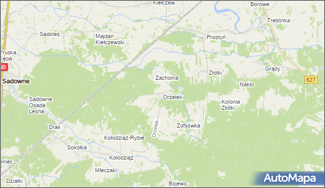 mapa Orzełek gmina Sadowne, Orzełek gmina Sadowne na mapie Targeo