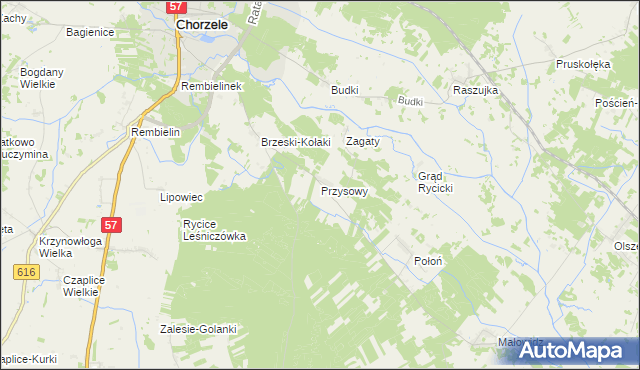 mapa Przysowy gmina Chorzele, Przysowy gmina Chorzele na mapie Targeo