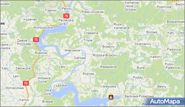 mapa Roztoka-Brzeziny, Roztoka-Brzeziny na mapie Targeo