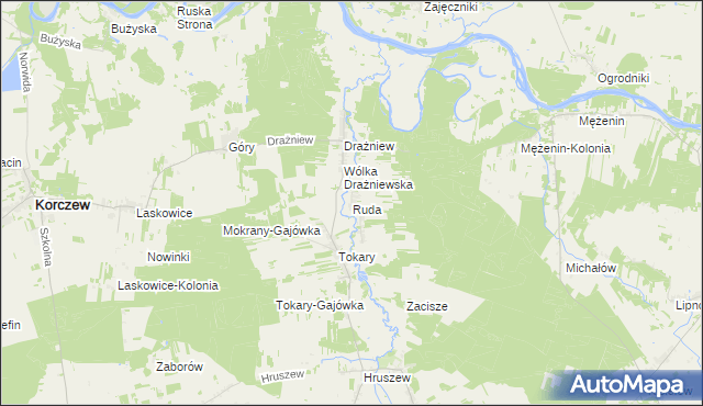 mapa Ruda gmina Korczew, Ruda gmina Korczew na mapie Targeo