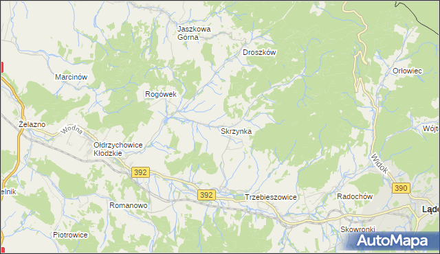 mapa Skrzynka gmina Lądek-Zdrój, Skrzynka gmina Lądek-Zdrój na mapie Targeo