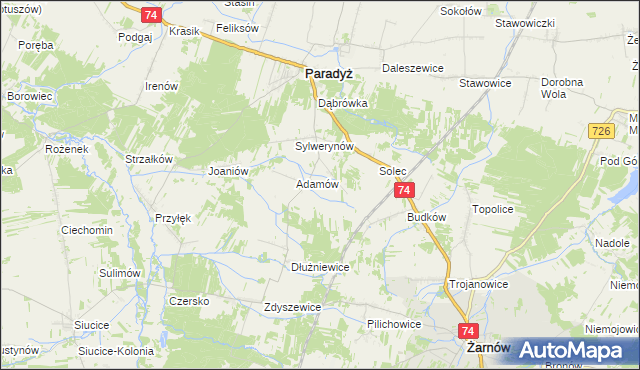 mapa Stanisławów gmina Paradyż, Stanisławów gmina Paradyż na mapie Targeo