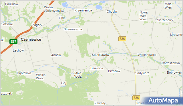 mapa Stanisławów gmina Rzeczyca, Stanisławów gmina Rzeczyca na mapie Targeo