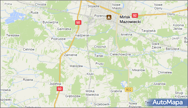 mapa Tartak gmina Mińsk Mazowiecki, Tartak gmina Mińsk Mazowiecki na mapie Targeo