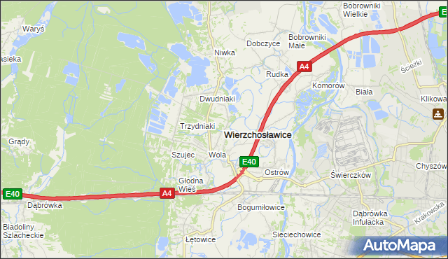 mapa Wierzchosławice powiat tarnowski, Wierzchosławice powiat tarnowski na mapie Targeo