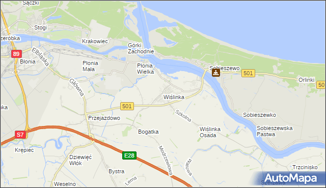 mapa Wiślinka, Wiślinka na mapie Targeo