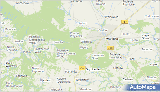 mapa Wzory gmina Iwaniska, Wzory gmina Iwaniska na mapie Targeo