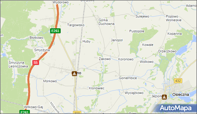 mapa Żakowo gmina Lipno, Żakowo gmina Lipno na mapie Targeo