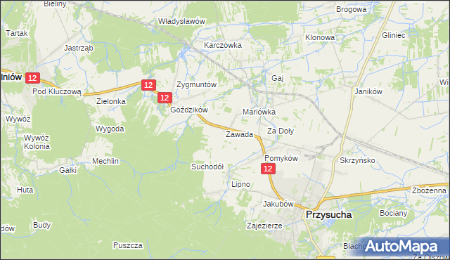 mapa Zawada gmina Przysucha, Zawada gmina Przysucha na mapie Targeo