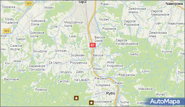 mapa Barcice gmina Stary Sącz, Barcice gmina Stary Sącz na mapie Targeo