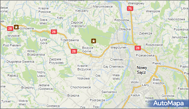 mapa Biczyce Dolne, Biczyce Dolne na mapie Targeo