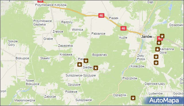 mapa Bogdaniec gmina Janów, Bogdaniec gmina Janów na mapie Targeo