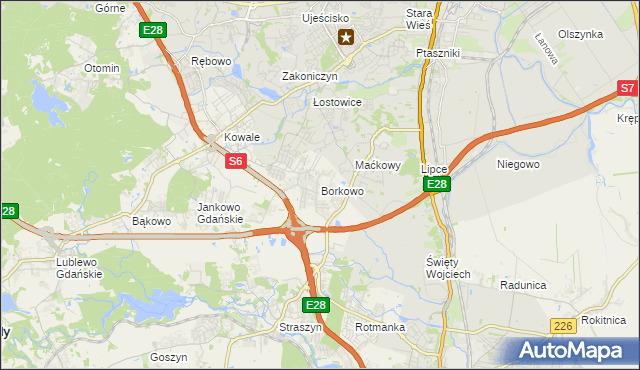 mapa Borkowo gmina Pruszcz Gdański, Borkowo gmina Pruszcz Gdański na mapie Targeo