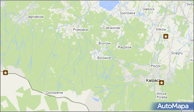 mapa Borowice gmina Podgórzyn, Borowice gmina Podgórzyn na mapie Targeo