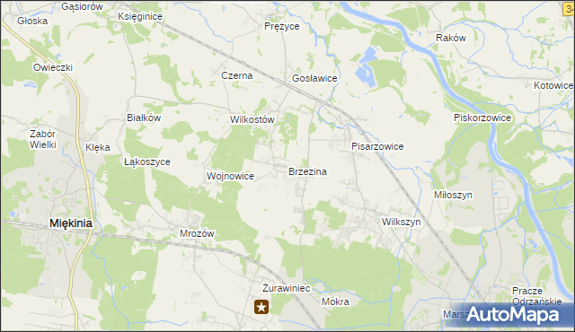 mapa Brzezina gmina Miękinia, Brzezina gmina Miękinia na mapie Targeo