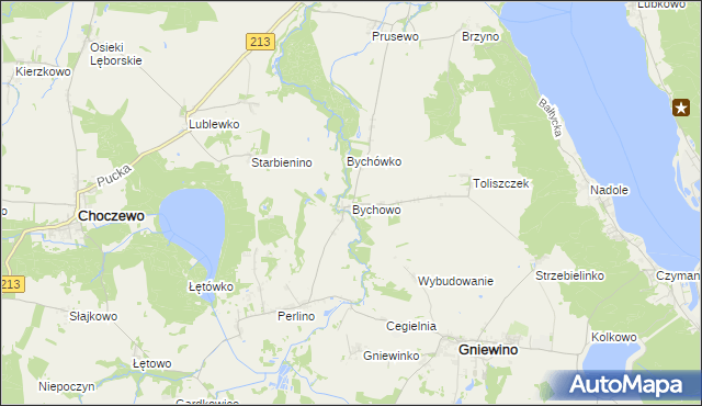 mapa Bychowo gmina Gniewino, Bychowo gmina Gniewino na mapie Targeo