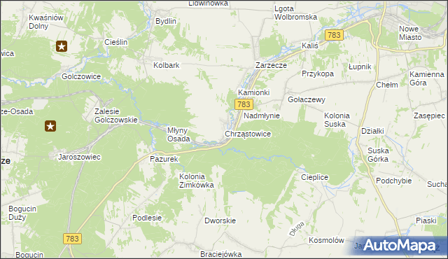 mapa Chrząstowice gmina Wolbrom, Chrząstowice gmina Wolbrom na mapie Targeo