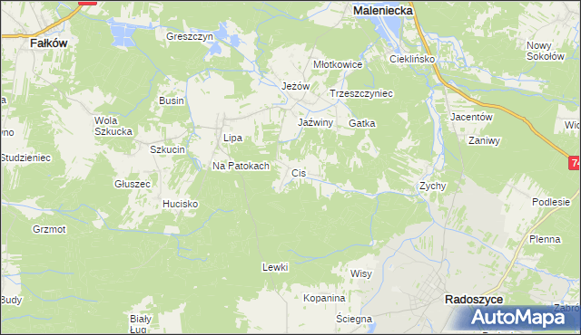 mapa Cis gmina Ruda Maleniecka, Cis gmina Ruda Maleniecka na mapie Targeo