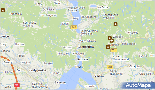 mapa Czernichów powiat żywiecki, Czernichów powiat żywiecki na mapie Targeo