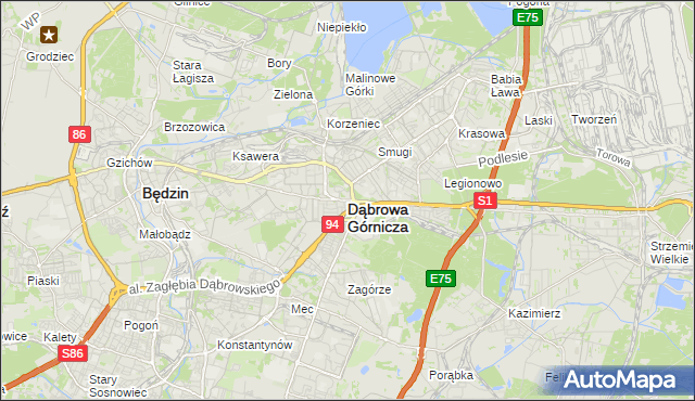 mapa Dąbrowa Górnicza, Dąbrowa Górnicza na mapie Targeo