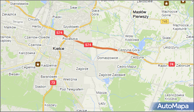 mapa Domaszowice gmina Masłów, Domaszowice gmina Masłów na mapie Targeo