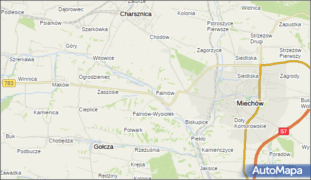 mapa Falniów, Falniów na mapie Targeo