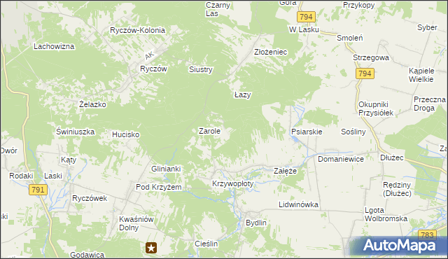 mapa Góry Bydlińskie, Góry Bydlińskie na mapie Targeo