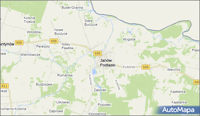 mapa Janów Podlaski, Janów Podlaski na mapie Targeo