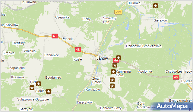 mapa Janów powiat częstochowski, Janów powiat częstochowski na mapie Targeo