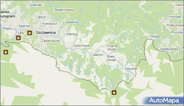 mapa Jaworki gmina Szczawnica, Jaworki gmina Szczawnica na mapie Targeo