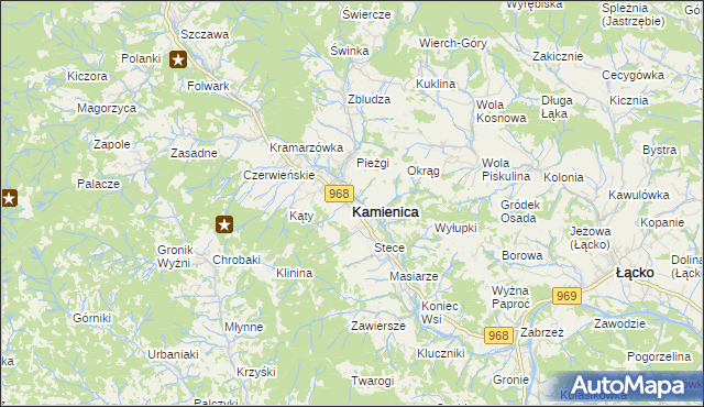 mapa Kamienica powiat limanowski, Kamienica powiat limanowski na mapie Targeo