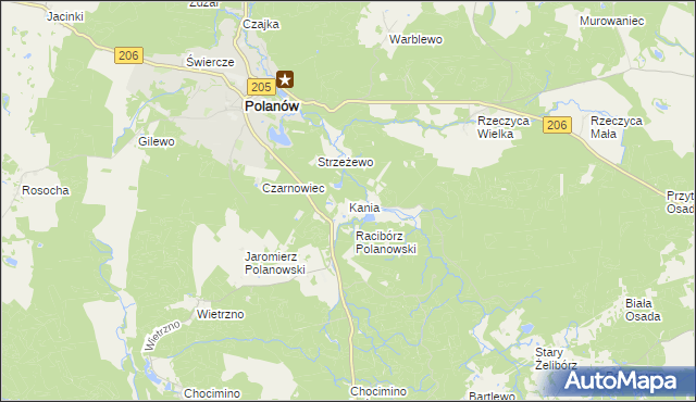 mapa Kania gmina Polanów, Kania gmina Polanów na mapie Targeo