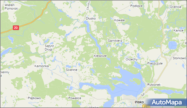 mapa Kleszcze gmina Ińsko, Kleszcze gmina Ińsko na mapie Targeo