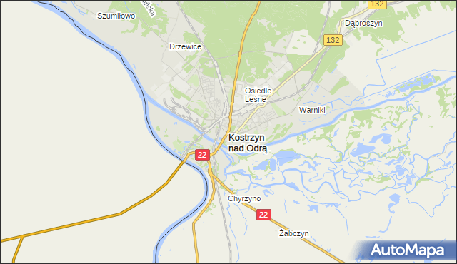 mapa Kostrzyn nad Odrą, Kostrzyn nad Odrą na mapie Targeo