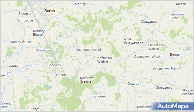 mapa Koźniewo Wielkie, Koźniewo Wielkie na mapie Targeo