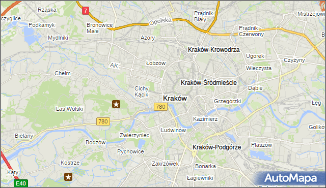 mapa Krakowa, Kraków na mapie Targeo